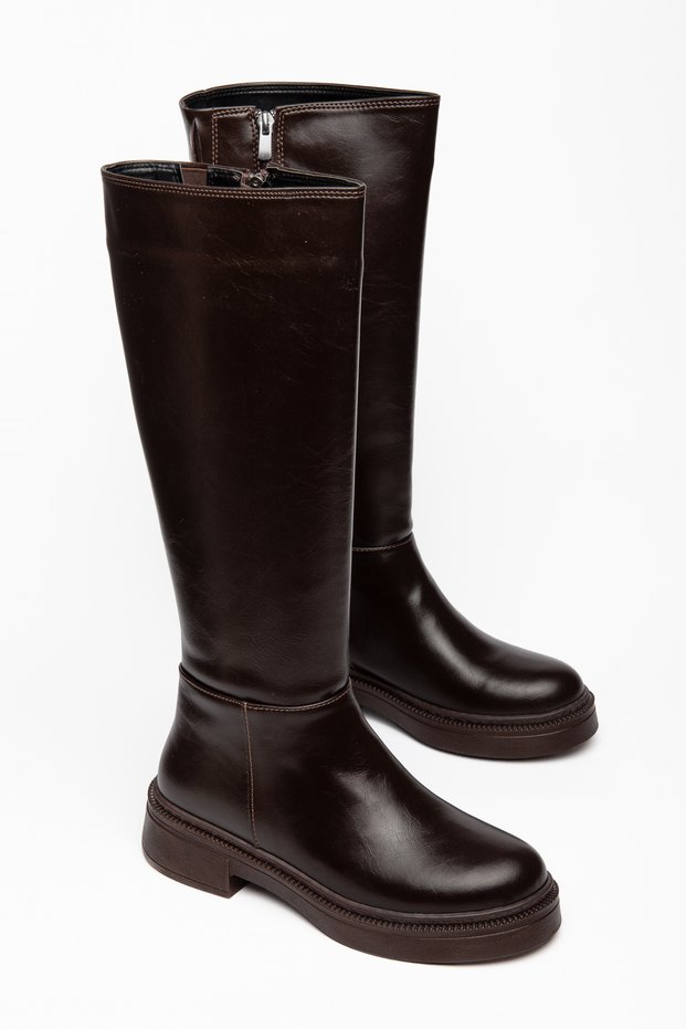 Rima Women's Brown Shiny Leather Boots