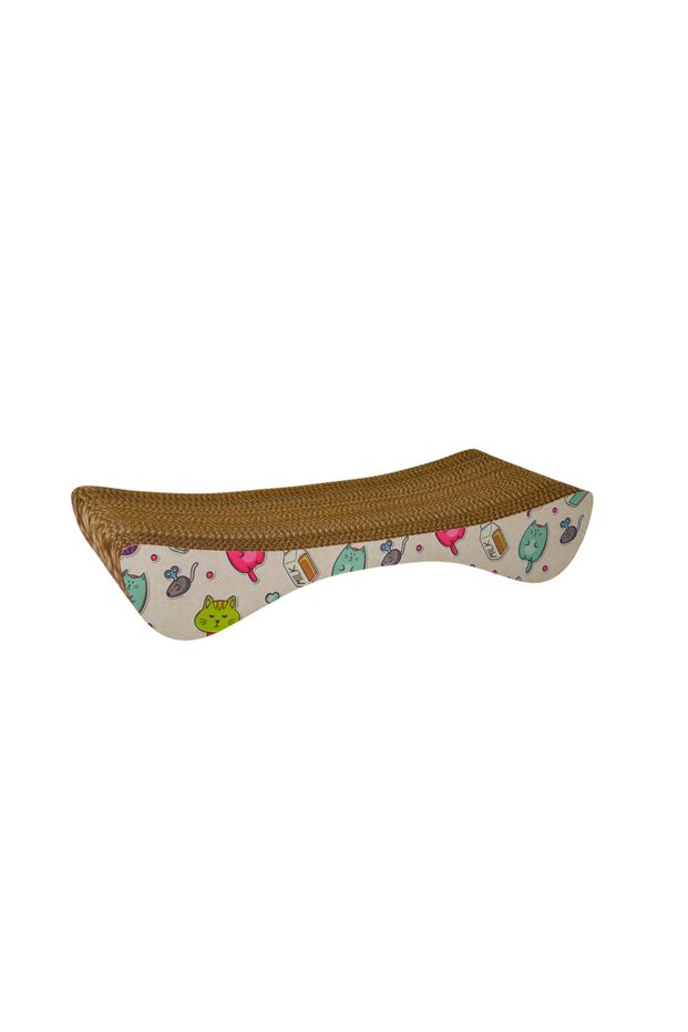 Cardboard cat scratching pad with cat design, small, 55x10x24 cm