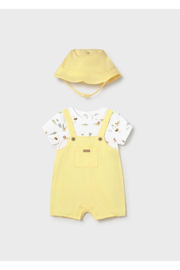 Newborn Baby Boy Shorts, Salopet and Hat Set Yellow