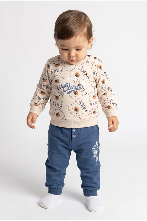 Baby Boy Awesome Tedy Tracksuit Set Beige