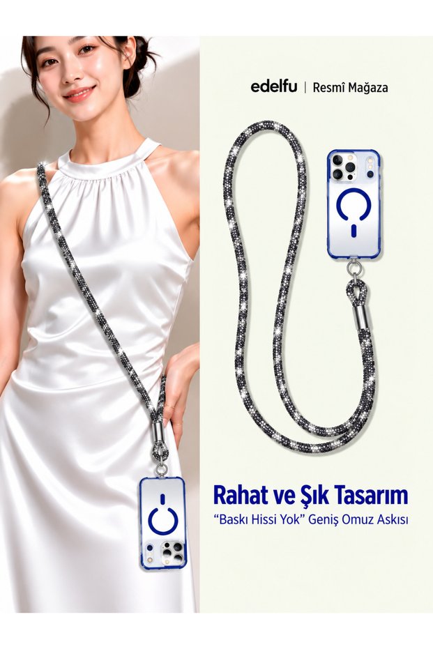 Stone-Embellished Phone Strap – Glittering Shoulder Strap, Comfortable and Stylish Design, Compatible with All Phones