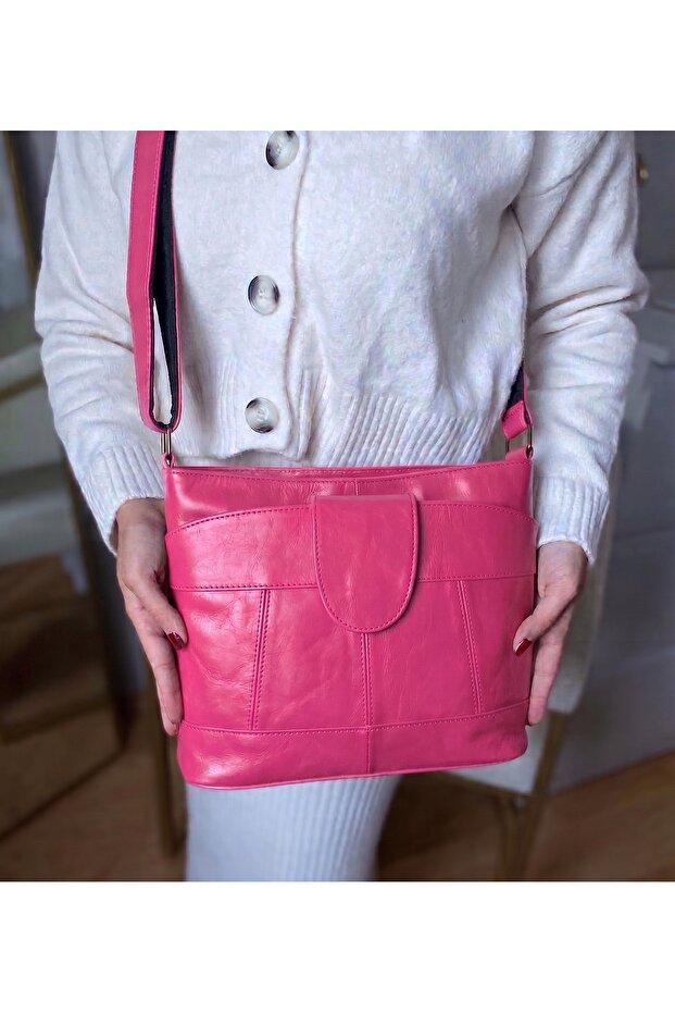 Genuine Leather Women's Shoulder and Crossbody Bag with Strap