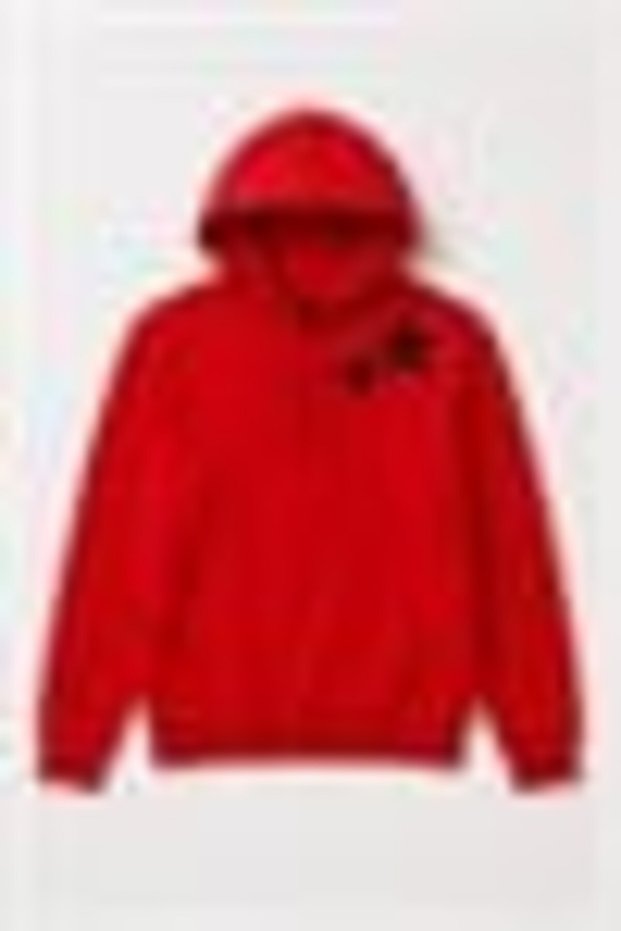 Red Cotton Blend Hooded Collar Long Sleeve Sweatshirt with Star Print Detail