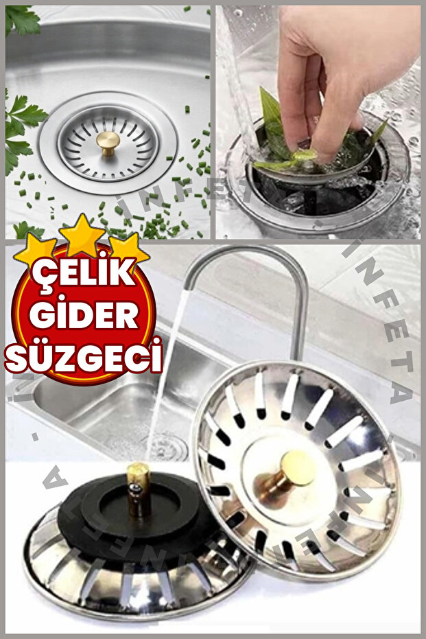 1 Piece Stainless Steel Kitchen Sink Strainer - Anti-Clogging Siphon Strainer Metal Stopper Strainer