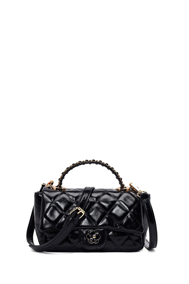 Women's Black Long Strap Quilted Shoulder Bag Ab20002553