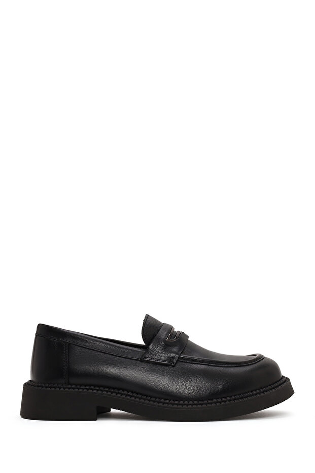 Women's Black Thick-Soled Leather Loafer Af450010Dv