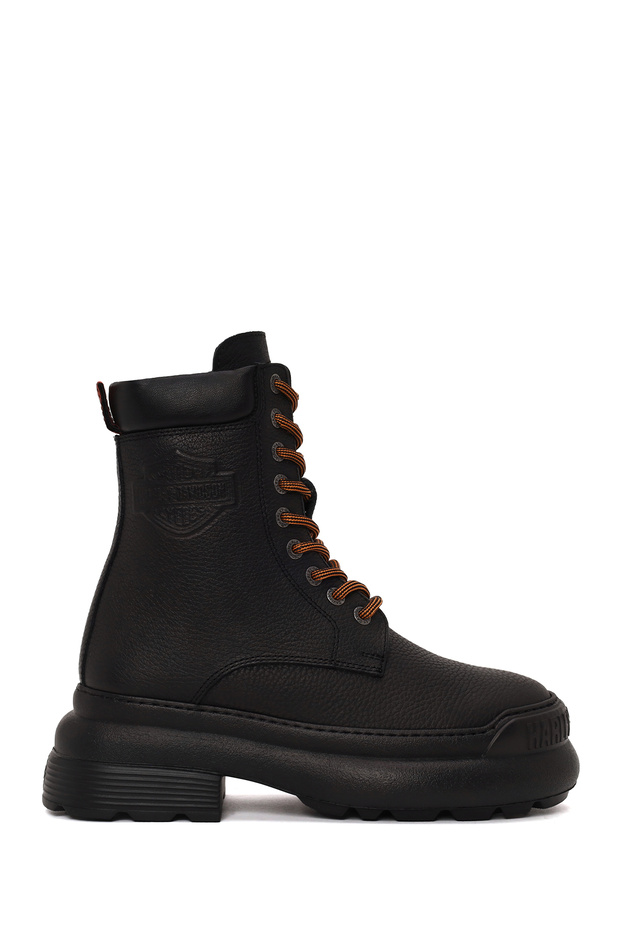 Women's Black Lensors Zippered Thick Soled Leather Boots 021Z100015