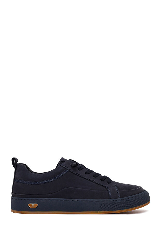 Men's Navy Blue Lace-Up Nubuck Leather Sneaker Wm680050Dn