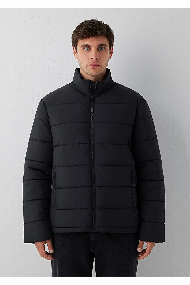 Men's Black Stand Collar Jacket Jet Black Jacket