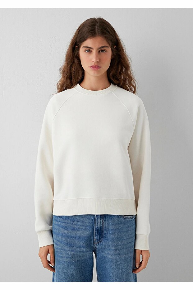 Women's Ecru Round Neck Basic Sweatshirt Pristine Sweatshirt