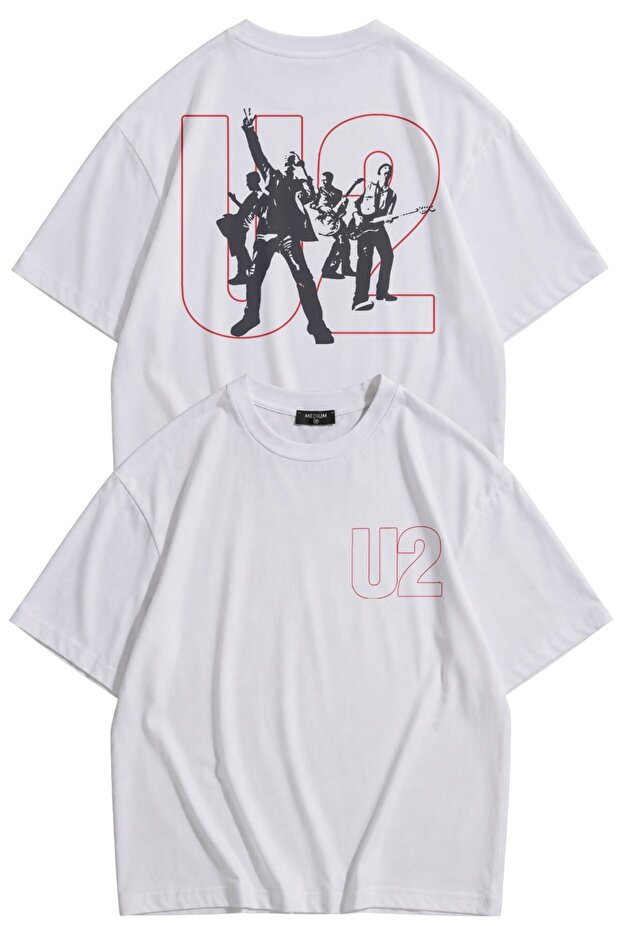 Unisex U2 Concert Back Print Crew Neck T-Shirt, Oversized Rock Band Themed Tshirt
