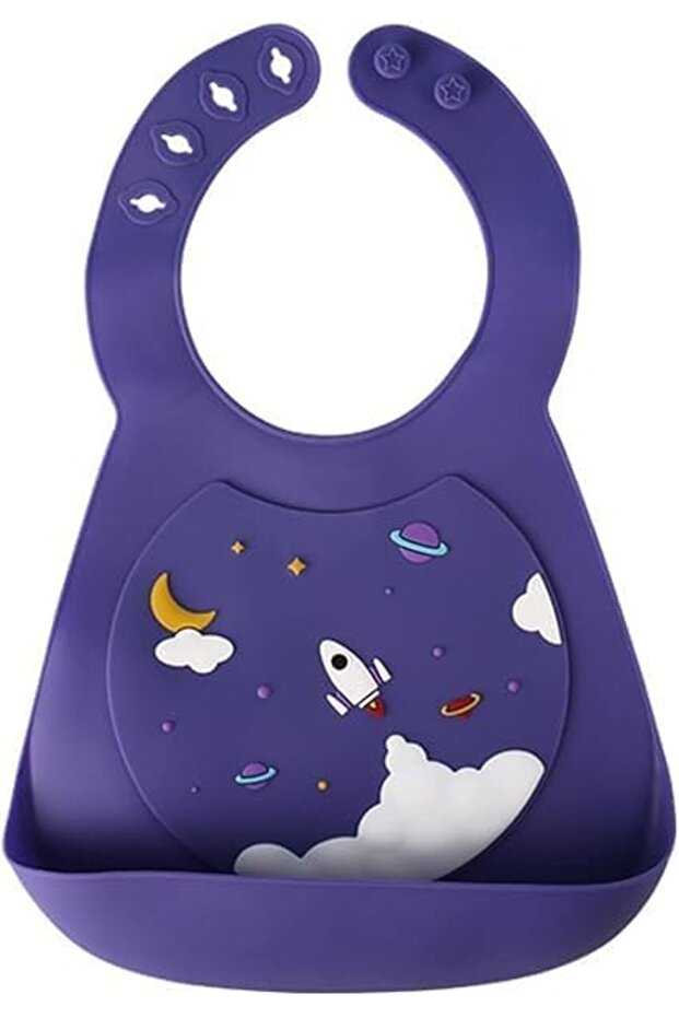 Silicone Baby Feeding Bibs,Waterproof Soft Bib with Food Catcher Pocket,Adjustable Closure