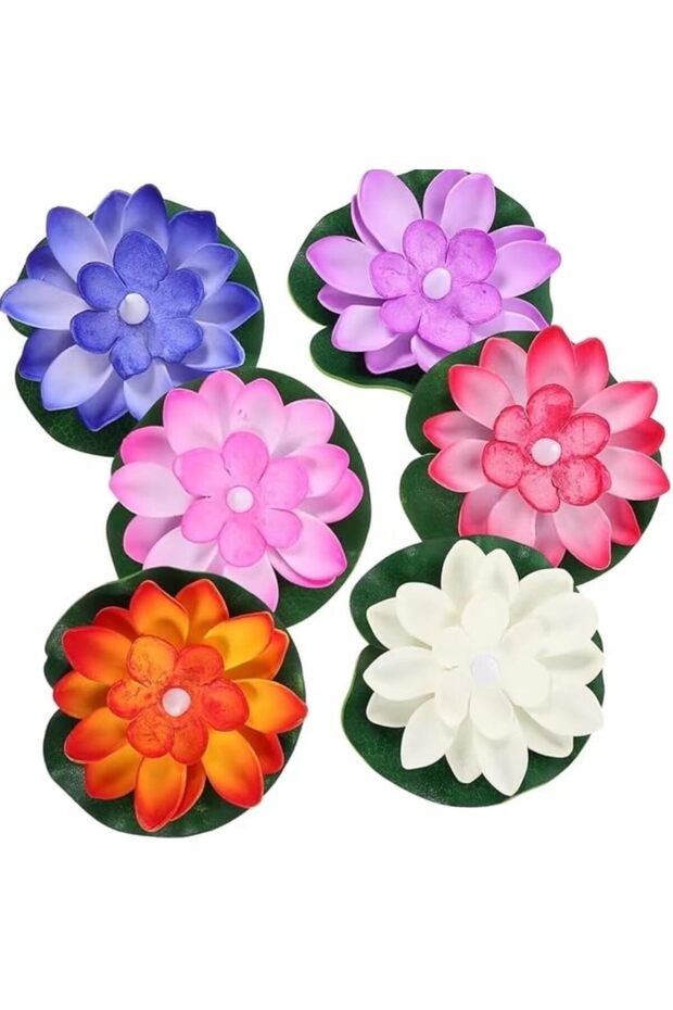 Floating Lotus LED Pool Lights,Waterproof Artificial Flower Pond Candles,6 Pieces