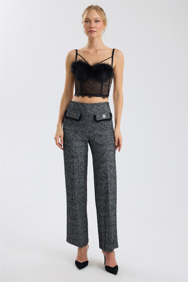 Wide-Leg Tweed Trousers