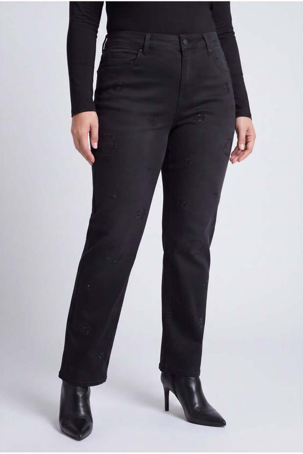 Stone Detailed Plus Size Jeans Black