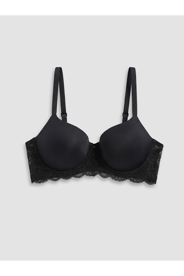 Vizyon New Season Black Underwire Non-Padded Embroidered T-Shirt Bra
