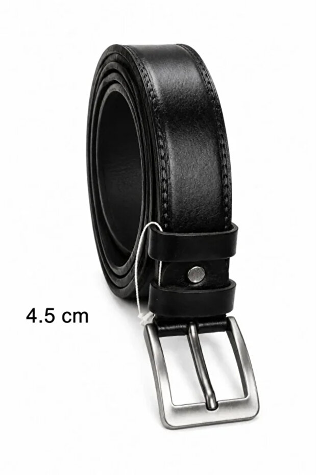 Men's genuine leather 4.5 cm classic and denim belt with metal buckle black