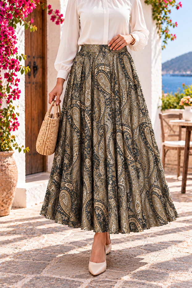 Women's Pleated Skirt 38-40-42-44-46-48-50-52 Size Compatible Elastic Dabıl Fabric Without Lining Does Not Show Inside