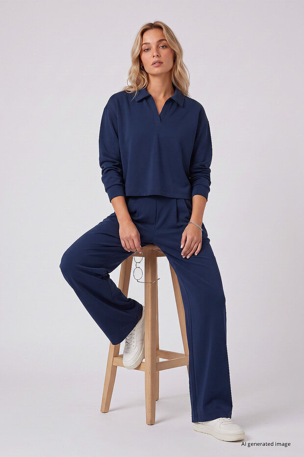 Parlament Polo Collar Comfortable Fit Wide Leg Women's Tracksuit Set - 95358