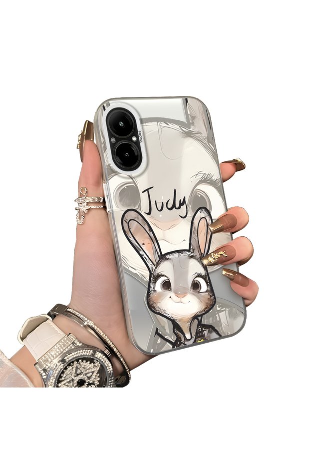 Realme C67 4g Compatible Cartoon Fox Judy Patterned Case Acrylic Hard Back Silicon Edges