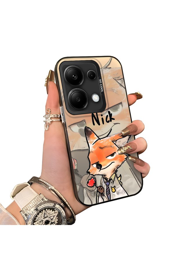 Xiaomi Redmi Note 13 Pro 4g Compatible Cartoon Fox Nick Patterned Case Acrylic Hard Back Silicon Edge
