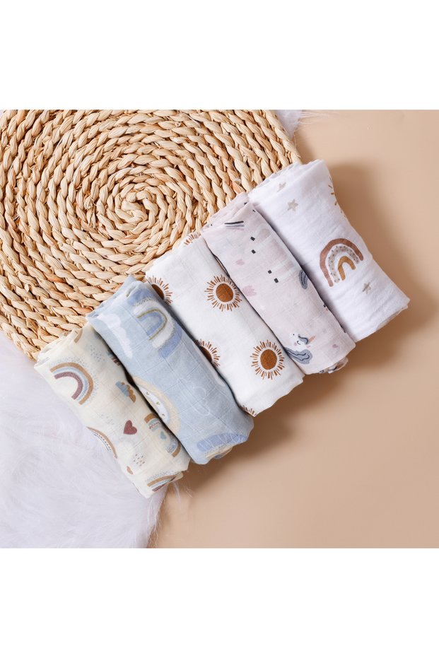 kangobaby CP03 Kangobaby #My Soft Life# 5pcs Multifunctional Baby Muslin Bib Newborn Blanket Breatha