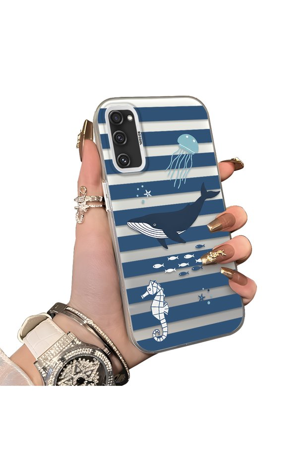 Samsung Galaxy S20 Fe 4G/5G Compatible Sea Creatures Whale Horse Seahorse Patterned Case Acrylic Back Cover Silicone Edge