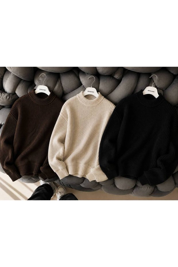 Men's 3-Piece Crew Neck Oversize Knitwear Sweater Soft Knitted Sweater