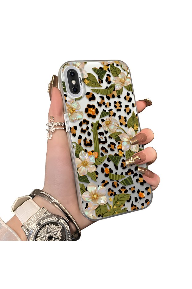 iPhone XS Max Compatible Aesthetic Floral-Leopard Pattern Case Acrylic Hard Back Silicone Edge