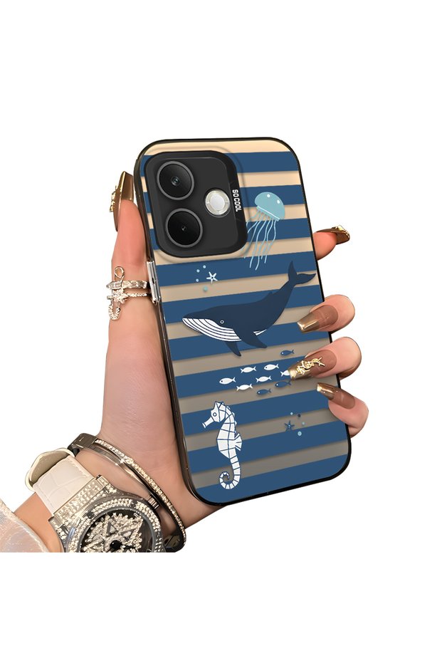 Oppo A5 Pro 4G/5G Compatible Sea Creatures Whale Horse Seahorse Patterned Case Acrylic Back Cover Silicone Edge