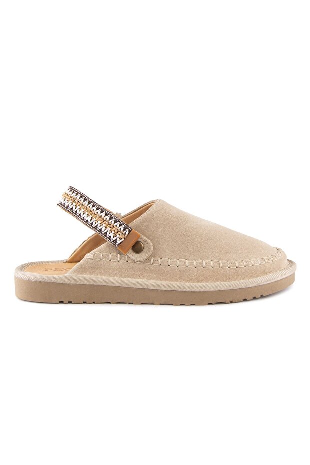 Suede Women's Sabo Slippers 215571 Beige