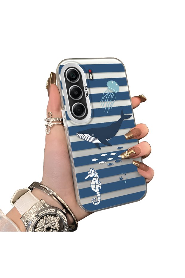 Tecno Camon 40(Cm5) Compatible Sea Creatures Whale Horse Seahorse Patterned Case Acrylic Back Cover Silicone Edge
