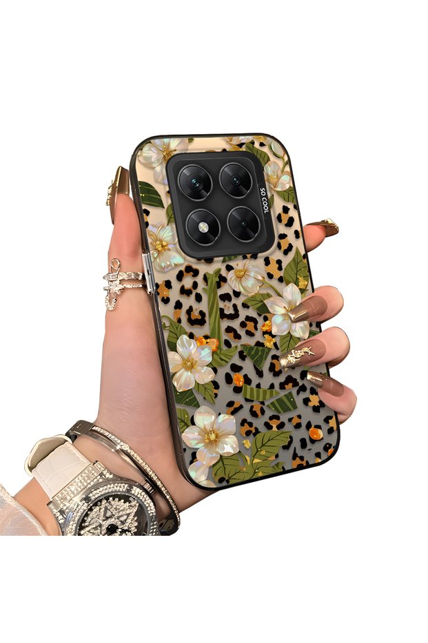 Xiaomi Poco X7 Compatible Aesthetic Flower-Leopard Pattern Case Acrylic Hard Back Silicone Edge