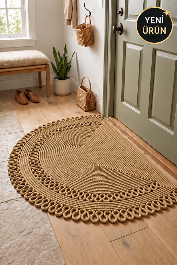 Mi̇rel Wicker Jute - Door Mat - Welcome Mat - Patterned - Wicker Mat - Decorative Stylish - Floor Mats