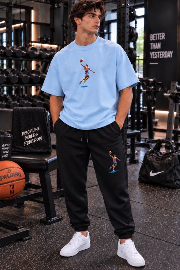New Season Unisex T-Shirt and Sweatpants Basket Printed Set
