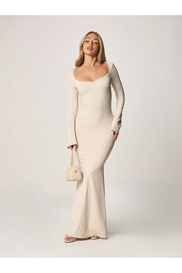 Rochie maxi, bej - L