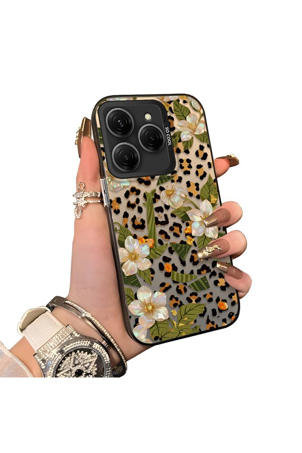 Tecno Spark 20 Pro 4G/5G Compatible Aesthetic Flower-Leopard Pattern Case Acrylic Hard Back Silicon Edge