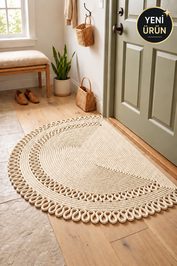 Mi̇rel Wicker Jute - Door Mat - Welcome Mat - Patterned - Wicker Mat - Decorative Stylish - Floor Mats