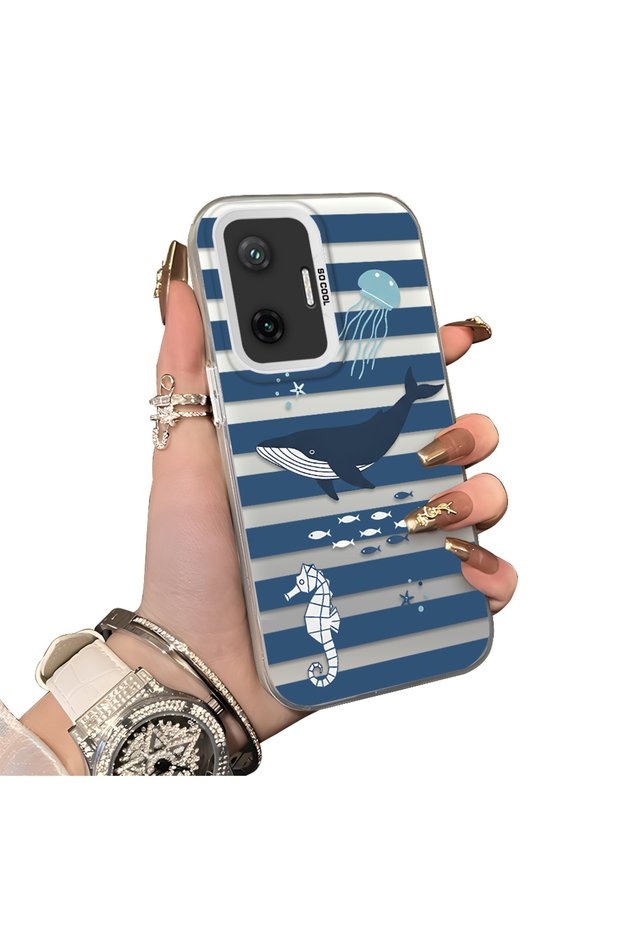 Xiaomi Poco F7 Compatible Sea Creatures Whale Horse Seahorse Patterned Case Acrylic Back Cover Silicone Edge