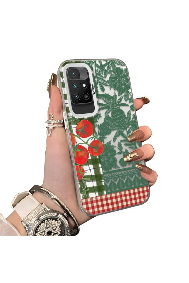 Xiaomi Redmi 10 4g Compatible Acrylic Hard Back Panel with Silicone Edges Vegetable Flower Pattern Phone Case