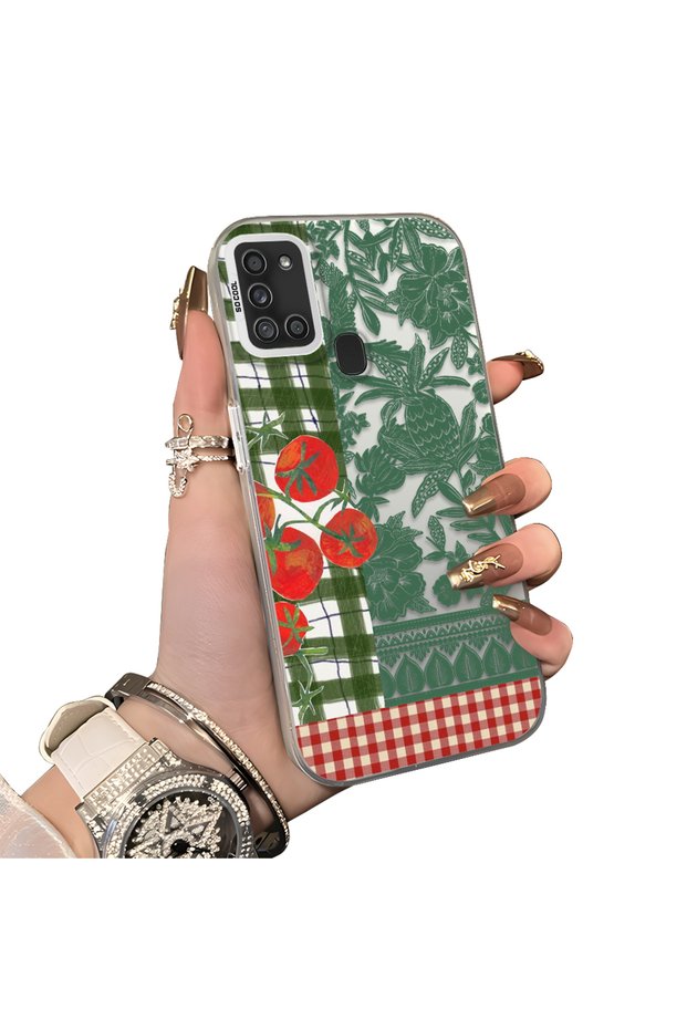 Samsung Galaxy A21S Compatible Acrylic Hard Back Panel with Silicone Edges Vegetable Flower Pattern Phone Case