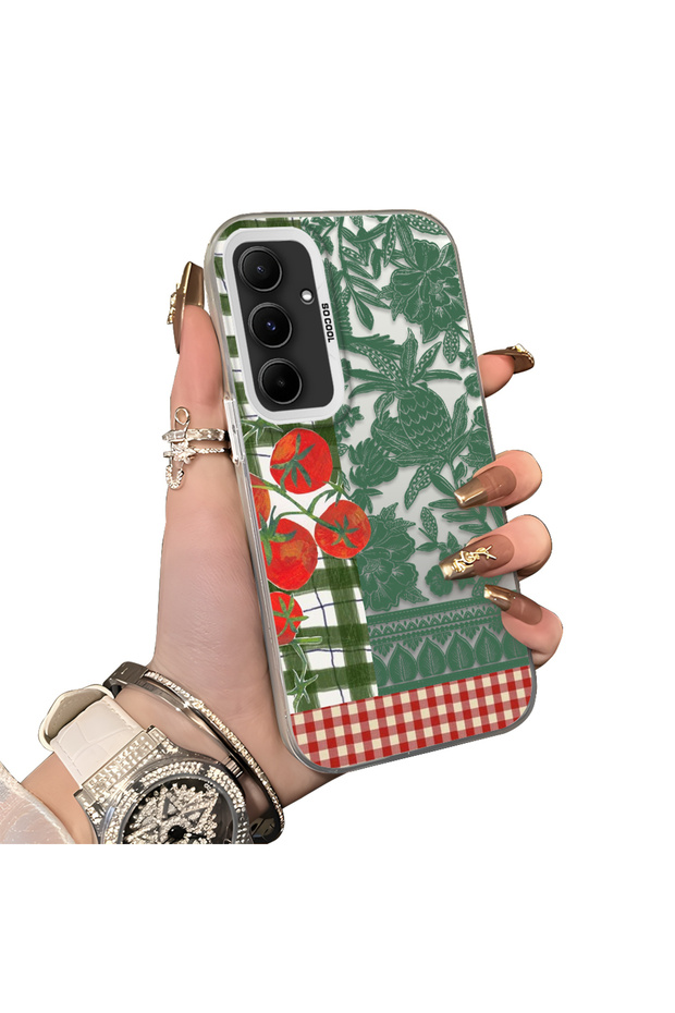 Samsung Galaxy A55 Compatible Acrylic Hard Back Panel with Silicone Edges Vegetable Flower Pattern Phone Case