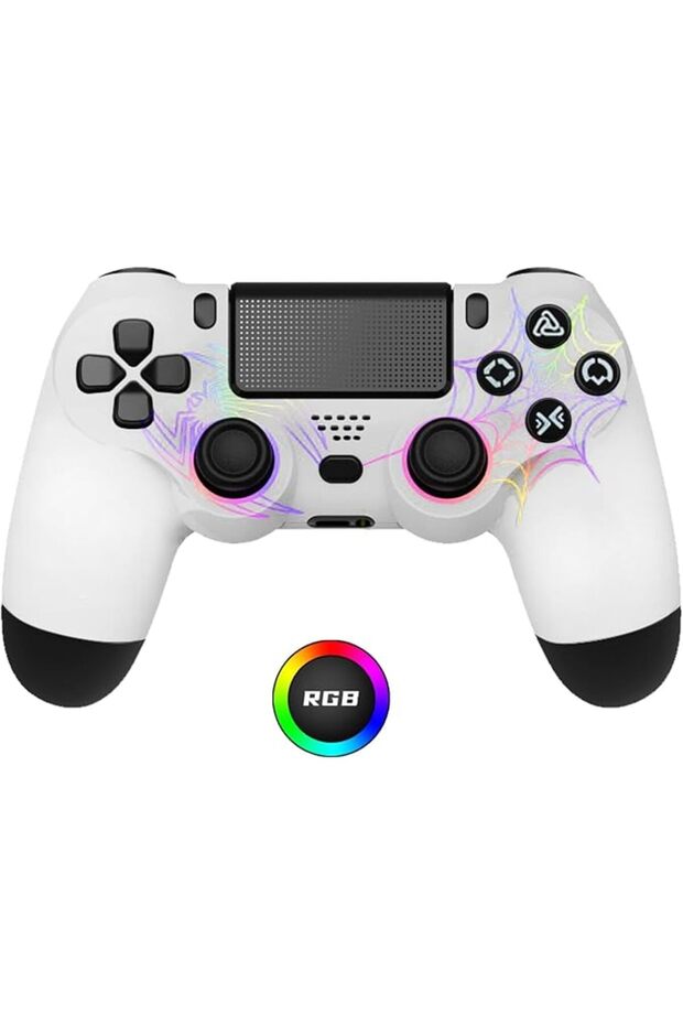وحدة تحكم لاسلكية لجهاز PS4، تصميم مخصص أبيض متصدع مع إضاءة RGB، بطارية 1000 مللي أمبير ومنفذ صوت 3.5 ملم