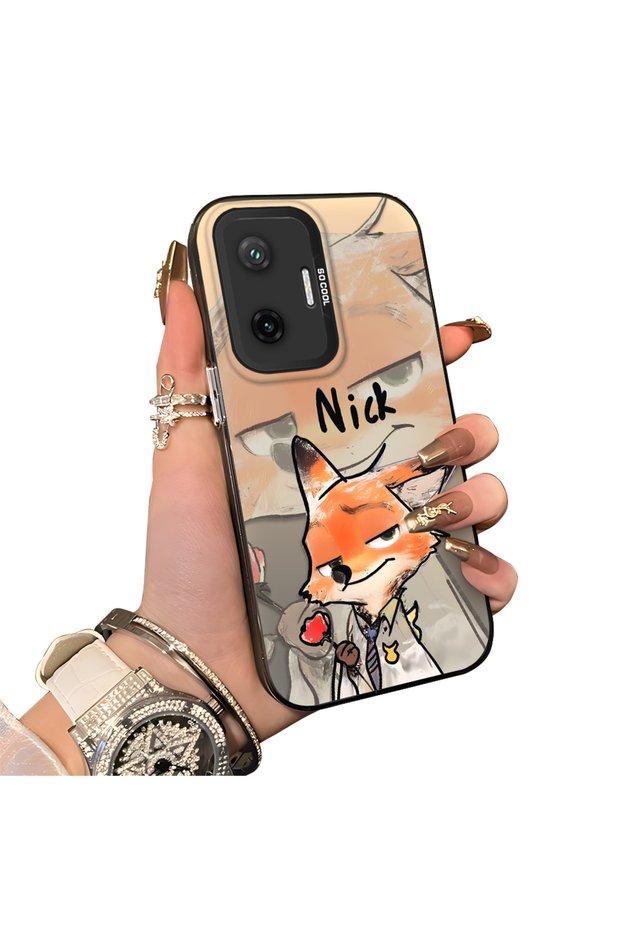 Xiaomi Poco F7 Compatible Cartoon Fox Nick Patterned Case Acrylic Hard Back Silicone Edge
