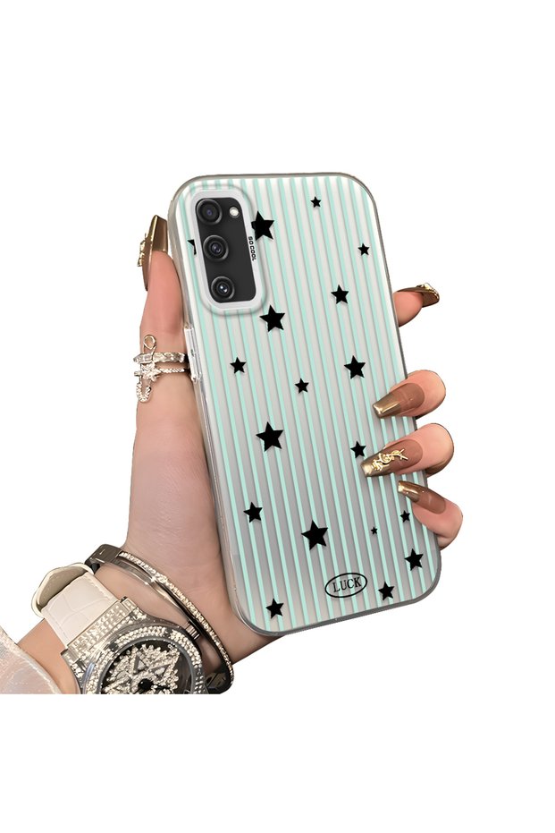 Samsung Galaxy S20 Fe 4G/5G Compatible Edge Striped Black Star Pattern Protective Case Acrylic Hard Back Silicon Edge