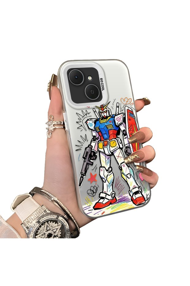 Tecno Spark 40C Compatible Hard Acrylic Back Silicone Edge Lens Protection Mechanical Robot Pattern Case