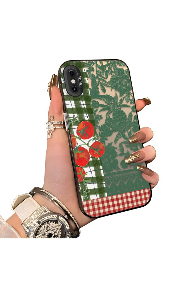 iPhone XS Max Compatible Acrylic Hard Back Panel with Silicone Edges Vegetable Flower Pattern Phone Case