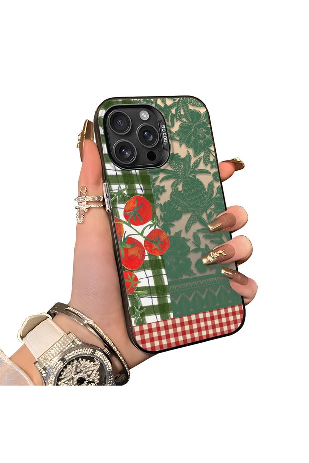 حافظة هاتف متوافقة مع iPhone 16 Pro Max مصنوعة من الأكريليك الصلب مع لوحة خلفية من السيليكون وحواف من السيليكون بنمط زهور نباتية