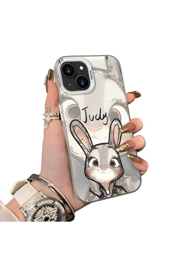 iPhone 15 Plus/14 Plus Compatible Cartoon Fox Judy Pattern Case Acrylic Hard Back Silicone Edge