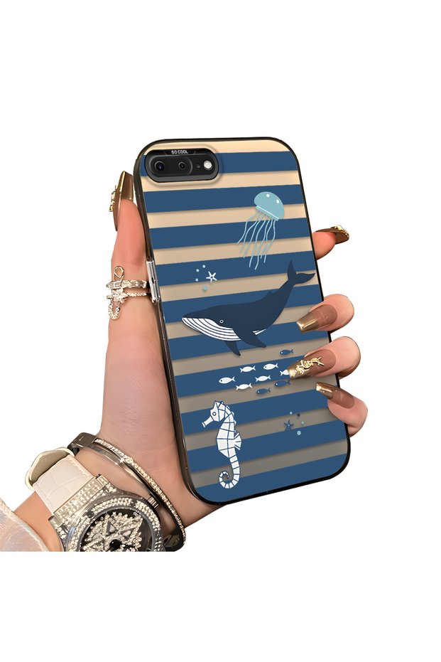 iPhone 7 Plus/8 Plus Compatible Sea Creatures Whale Horse Seahorse Patterned Case Acrylic Back Cover Silicone Edge